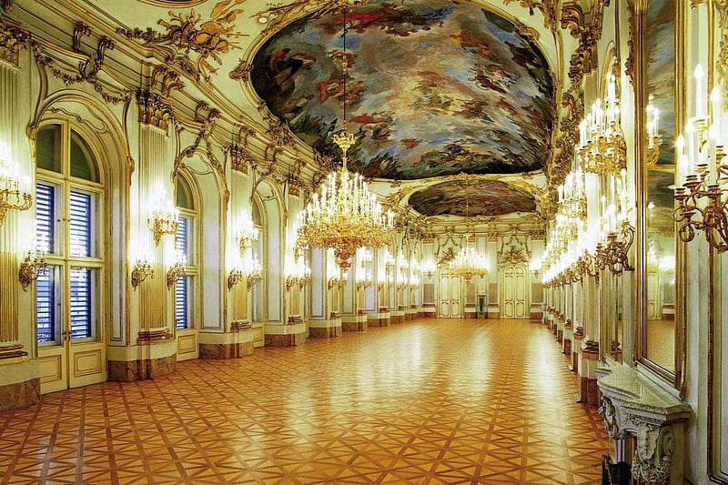 Schonbrunn-Palace, gold, interior, Schonbrun, desenho, palace, HD wallpaper