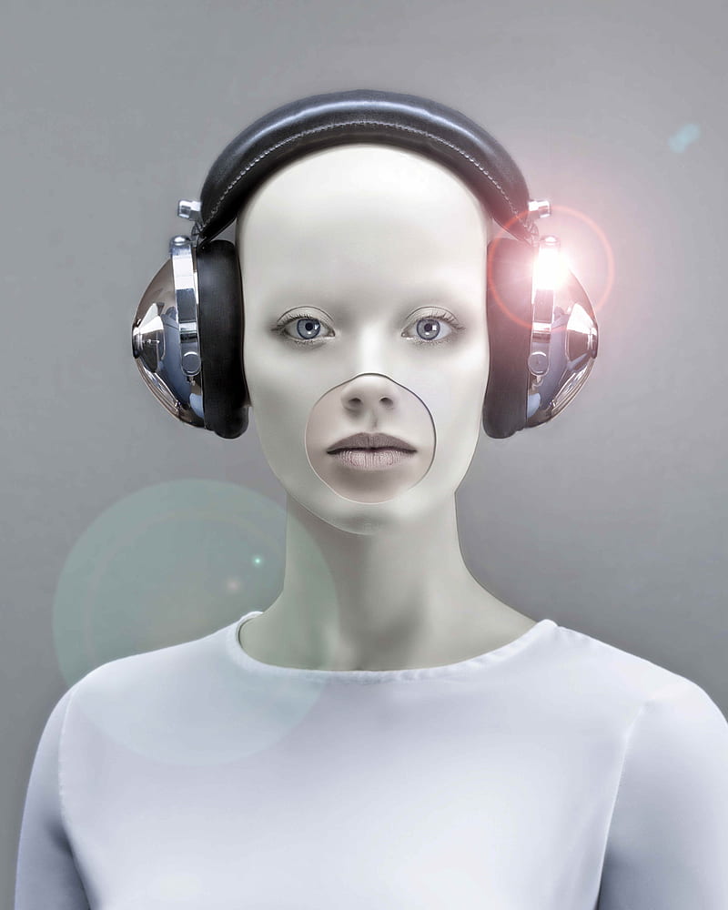 robot, model, digital art, headphones, HD phone wallpaper
