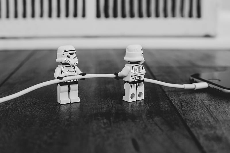 grayscale graphy of two Lego minifigs, HD wallpaper
