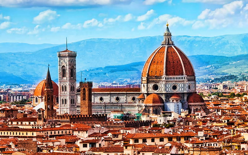 Duomo sunset panorama, Santa Maria del Fiore, Florence, Tuscany, Italy ...