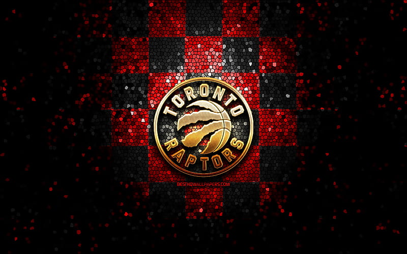 Toronto Raptors, glitter logo, NBA, red black checkered background, USA, canadian basketball team, mosaic art, basketball, America, HD wallpaper