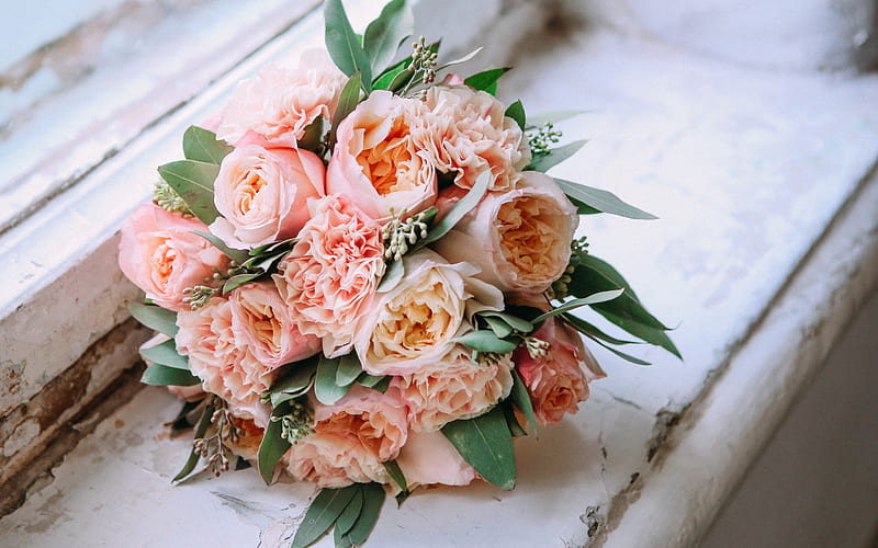 wedding bouquet, pink peonies, pink bouquet, beautiful flowers, bridal bouquet, peonies, HD wallpaper