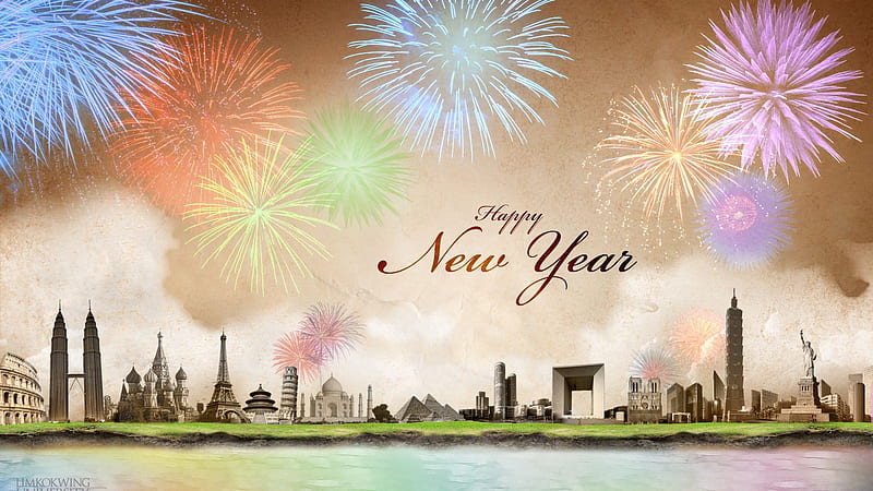 Happy New Year Word With Crackers Happy New Year 2021, HD wallpaper