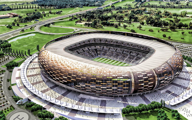Johannesburg Stadium, soccer, aerial view, football stadium, Orlando Pirates stadium, South Africa, south african stadium, HD wallpaper