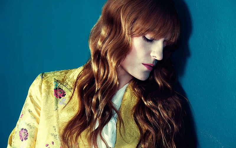 Florence Welch, portrait, musician, red hair, yellow jacket, HD wallpaper