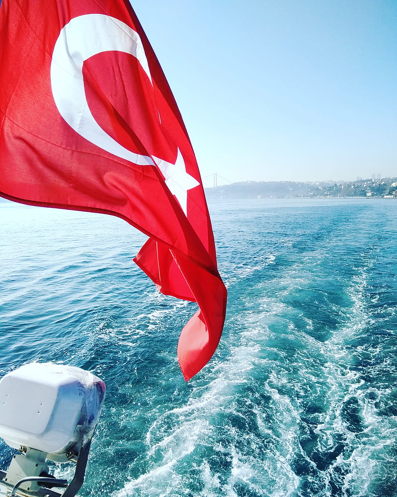 Turk bayragi , flag, bogaz, sea, istanbul, kurt, landscape, manzara, tr, turkbayragi, HD phone wallpaper