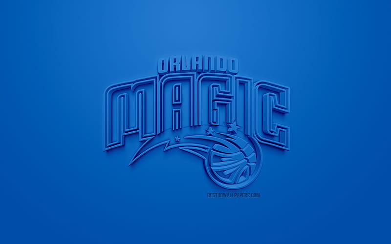 Orlando Magic, creative 3D logo, blue background, 3d emblem, American basketball club, NBA, Orlando, Florida, USA, National Basketball Association, 3d art, basketball, 3d logo, HD wallpaper