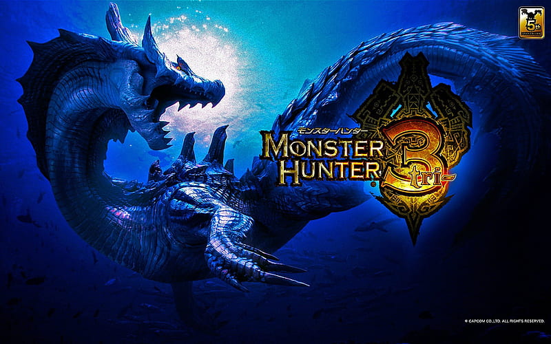 monster hunter , lagiacrus, lightning, mh3 tri symbol, ocean, HD wallpaper