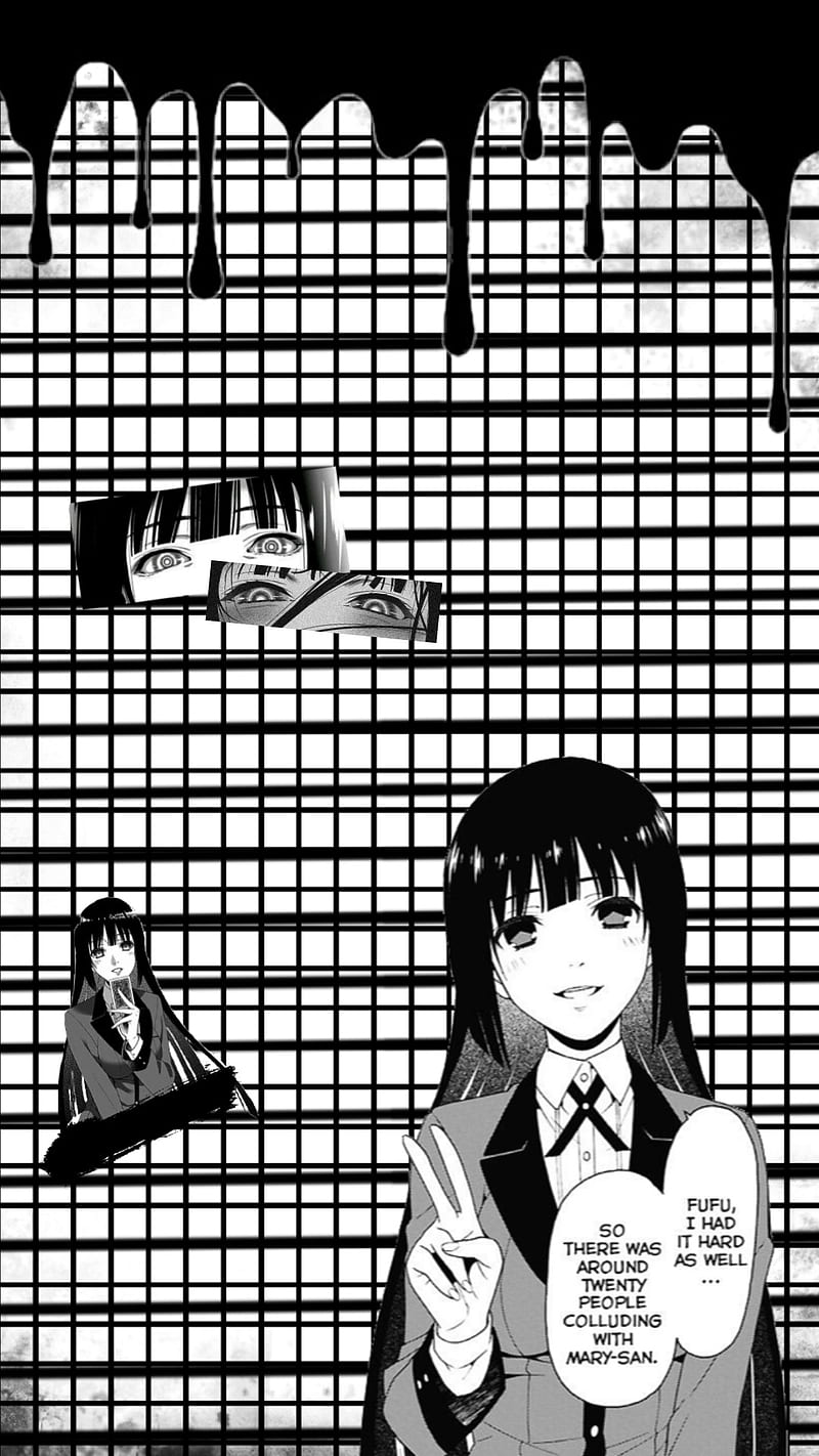 Yumeko jabami, anime, black, iphone, kakeguri, manga, samsung, wallper, white, HD phone wallpaper