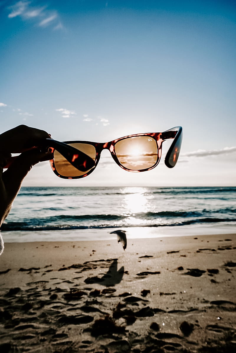 person holding sunglasses on beach during daytime, HD phone wallpaper