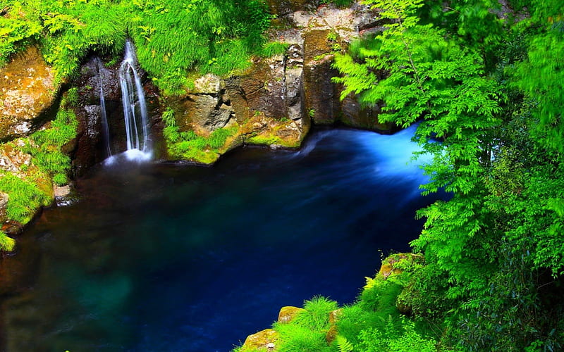 Water cascades, pretty, fall, quiet, lovely, view, falling, greenery ...