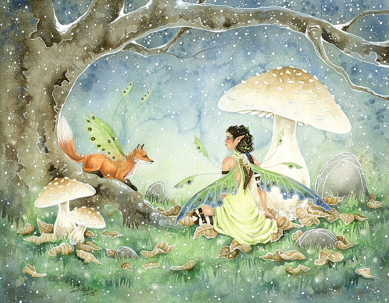Fairy and fox, fantasy, fox, fairy, art, girl, mushroom, HD wallpaper |  Peakpx