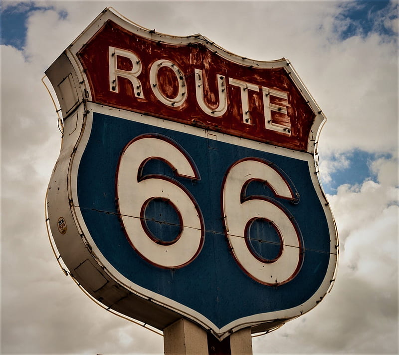 route 66, clouds, highway, sign, HD wallpaper