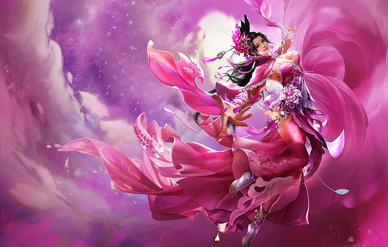 Goddess, frumusete, fantasy, luminos, girl, asian, pink, superb, sol, solart, gorgeous, HD wallpaper