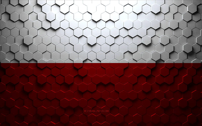 Flag of Poland, honeycomb art, Poland hexagons flag, Poland, 3d hexagons art, Poland flag, HD wallpaper