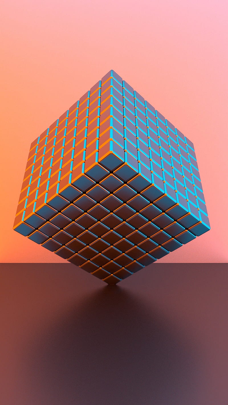 Magnetic Cubes, 3d design, box, metal, metallic, pastel, peach, scene, HD phone wallpaper