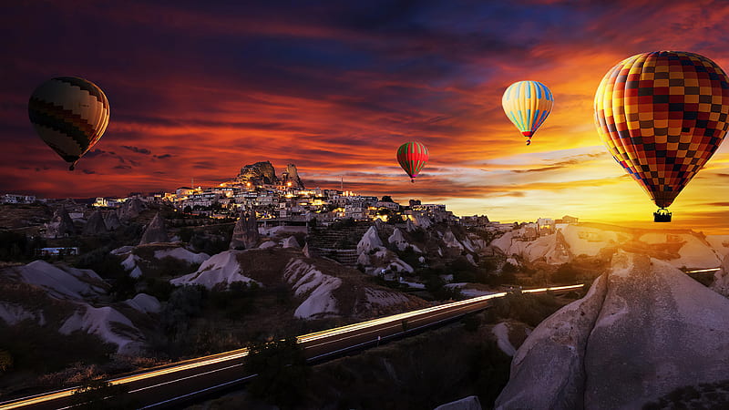 Hot Air Balloons Over Goreme , air-balloon, sky, graphy, artist, artwork, digital-art, HD wallpaper
