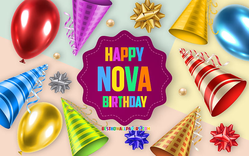 Happy Birtay Nova, Birtay Balloon Background, Nova, creative art, Happy Nova birtay, silk bows, Nova Birtay, Birtay Party Background, HD wallpaper