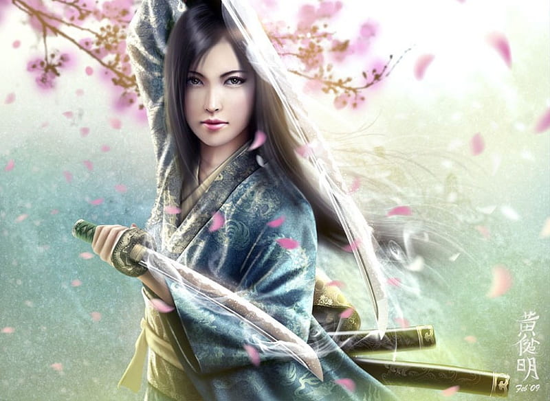 Mirumoto Kei, japan, fantasy, warrior, girl, beuty, sword, HD wallpaper