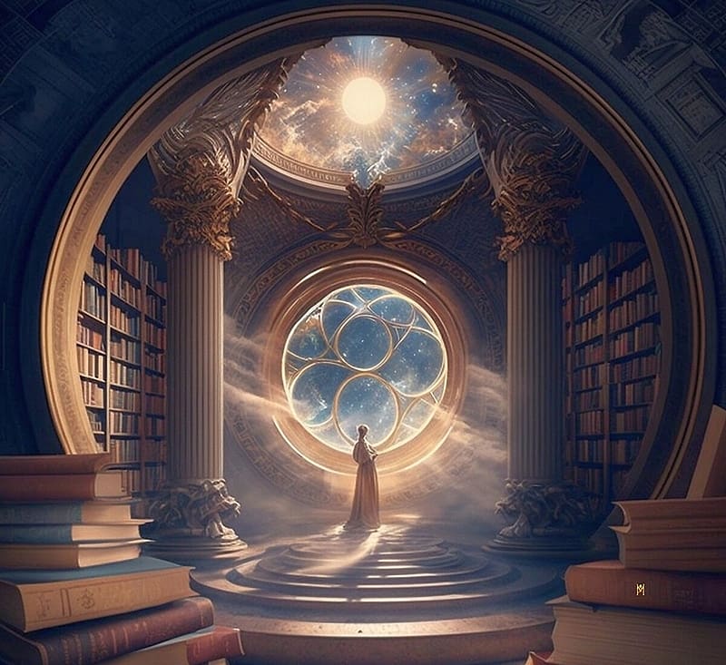 The Library, fantasy, window, moon, art, luna, library, marion marino, HD wallpaper