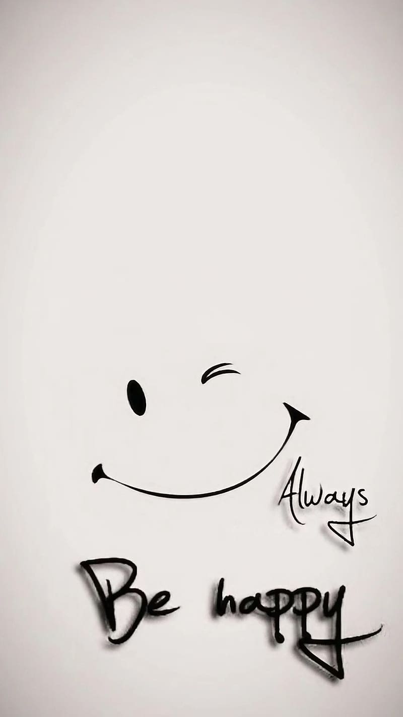 Always Be Happy, White Background, wink emoji, HD phone wallpaper
