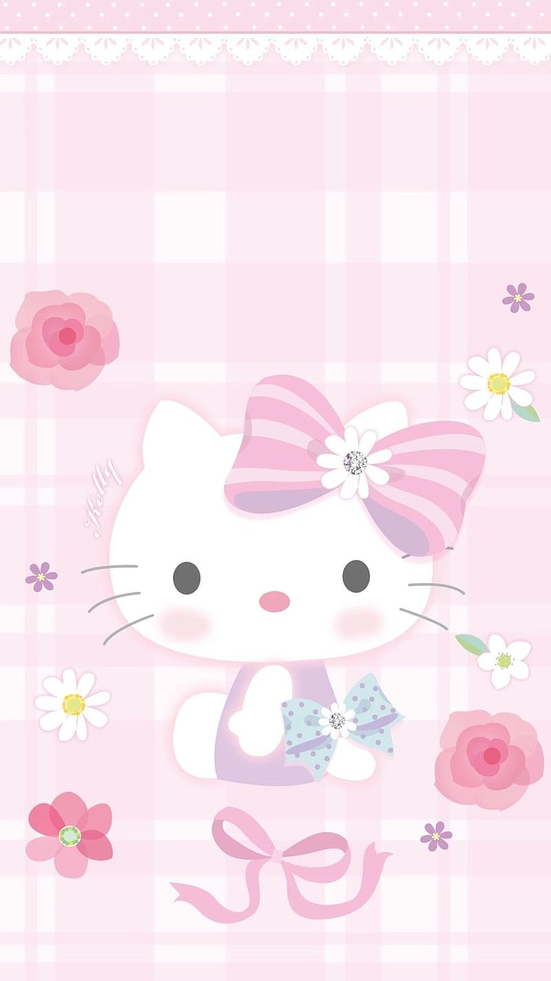 Cute Hello Kitty, Pink Flowers, cartoon, kitty white, HD phone ...