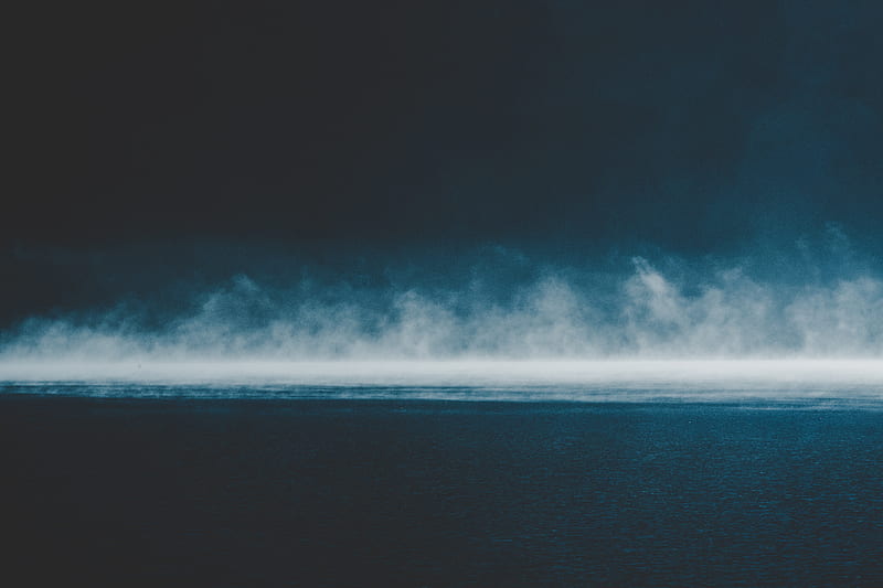 sea, fog, horizon, sky, clouds, overcast, HD wallpaper