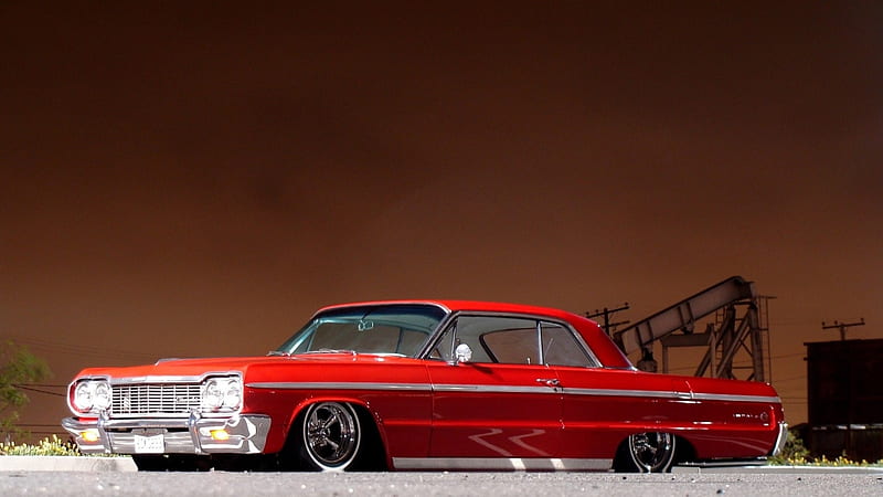 Chevy Impala Lowrider, Old-Timer, Red, Car, Chevy, Impala, Lowrider, HD wallpaper