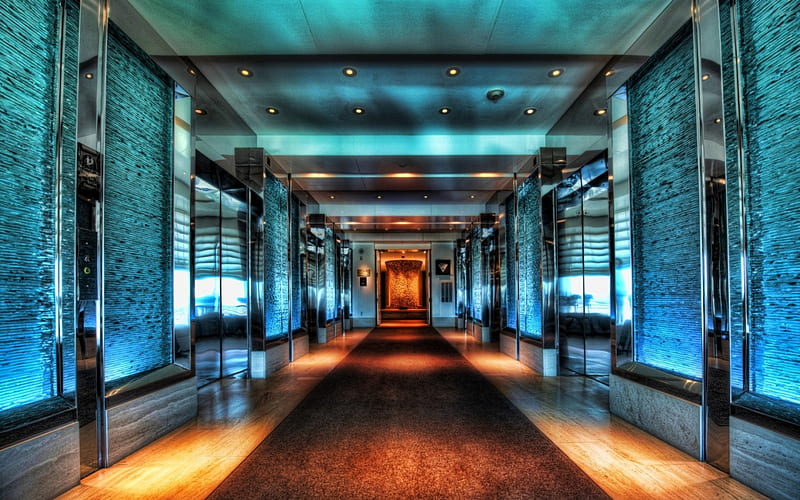 hallway to entrance to skylofts at mgm grand in vegas r, hotel, hallway, r, entrance, elevators, HD wallpaper
