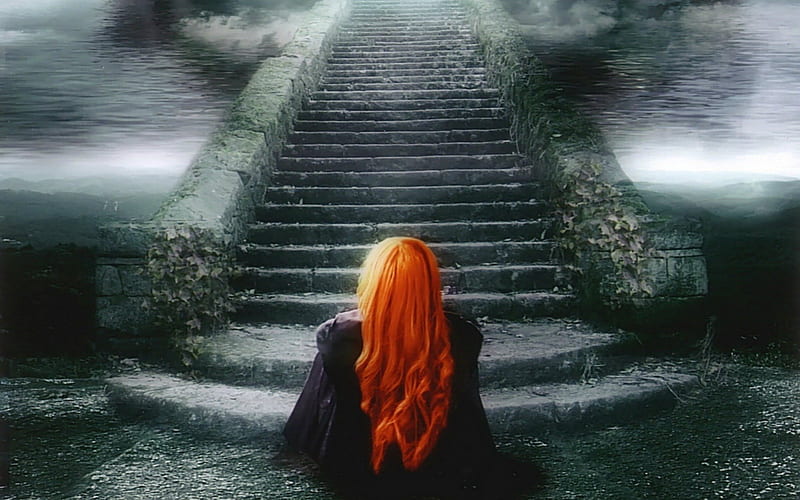 STAIRWAY TO HEAVEN? Red Hair, Stairway, Red Head, Gothic, Fantasy, dark, HD wallpaper
