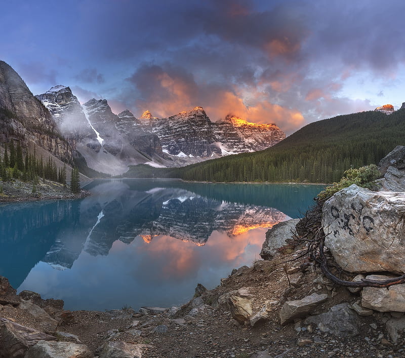 Lakes, Moraine Lake, Banff National Park, Canada, Lake, Landscape, Mountain, Nature, Reflection, Rock, HD wallpaper