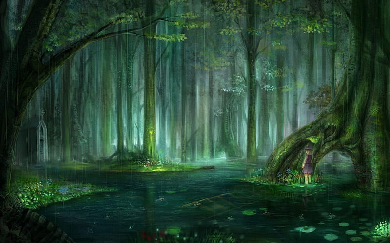 BEAUTIFUL FOREST, FANTASY, LUSH, GREEN, FOREST, HD wallpaper