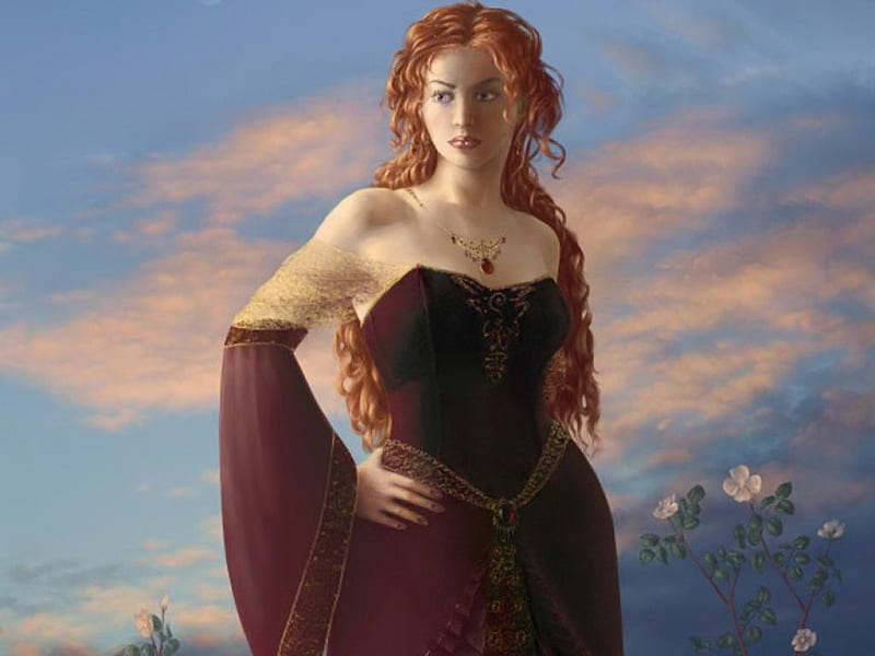 Leonie de Sainte-Vire, red, fantasy, redhead, girl, HD wallpaper