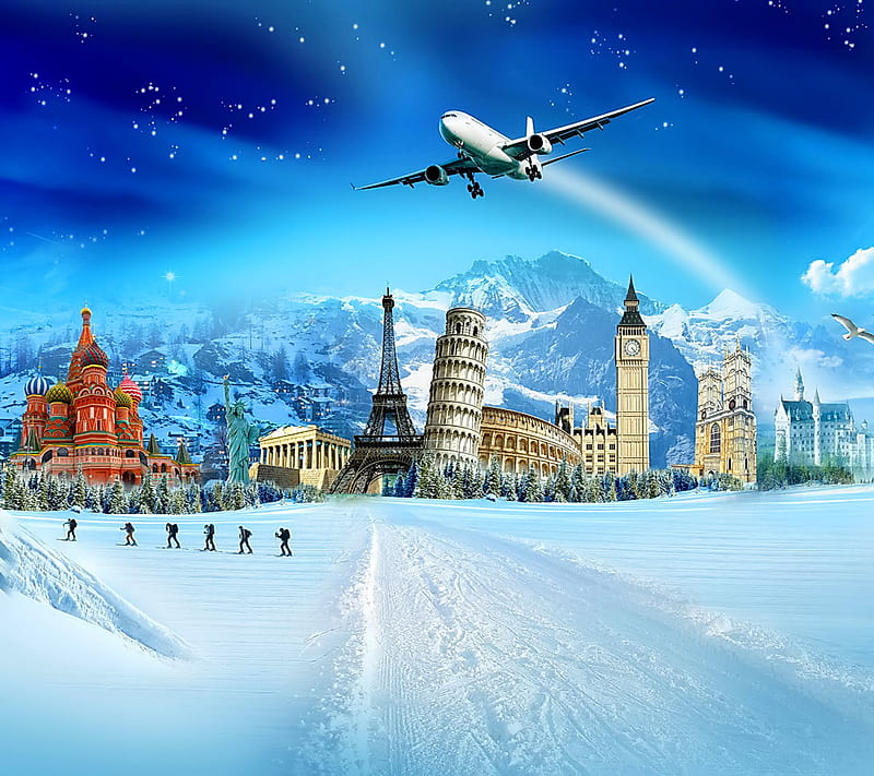 Winter Travel, famous, places, snow, HD wallpaper