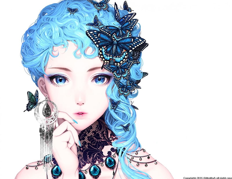 Blue Hair Girl Butterflies Anime HD Anime Girl Wallpapers