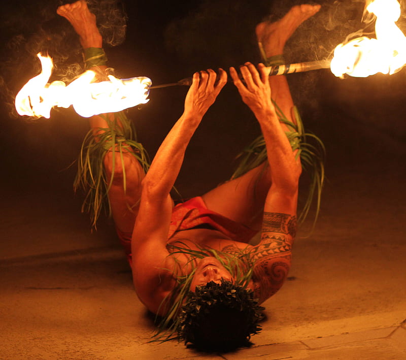 Hawaii 8, dancing, fire, hula, night, people, performer, HD wallpaper