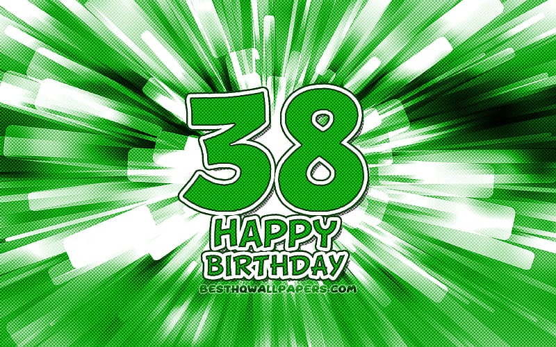 Happy 38th birtay green abstract rays, Birtay Party, creative, Happy 38 Years Birtay, 38th Birtay Party, 38th Happy Birtay, cartoon art, Birtay concept, 38th Birtay, HD wallpaper