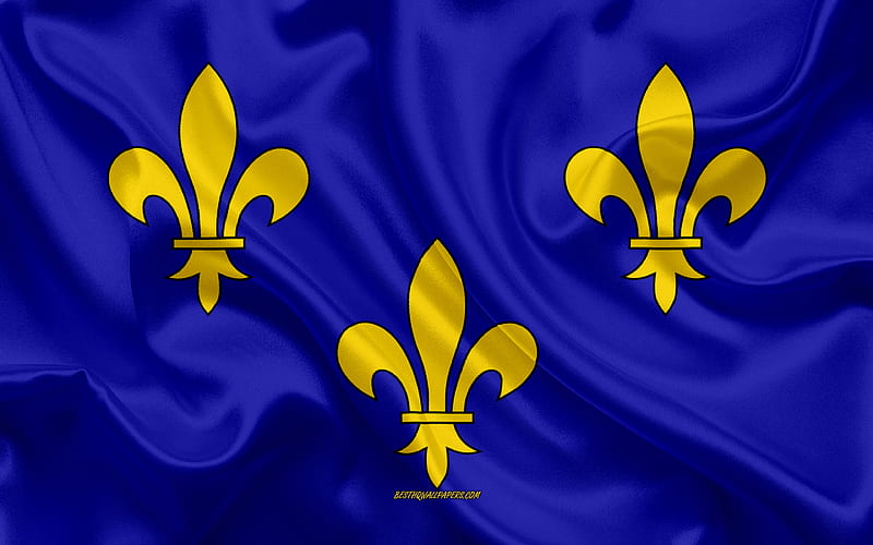 Flag of Ile de France French region, silk flag, regions of France, silk texture, Ile de France flag, creative art, Ile de France, France, HD wallpaper