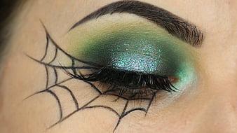 Green, halloween, makeup, eye, spider web, HD wallpaper | Peakpx