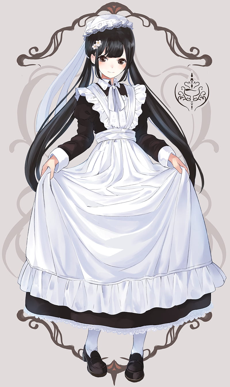 anime maid girl, dress, black hair, twintails, Anime, HD phone wallpaper