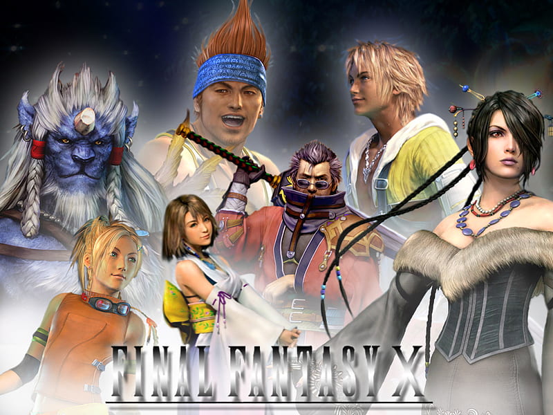 yuna, tidus, rikku, lulu, auron, and 2 more (final fantasy and 1 more)  drawn by anraku_cho