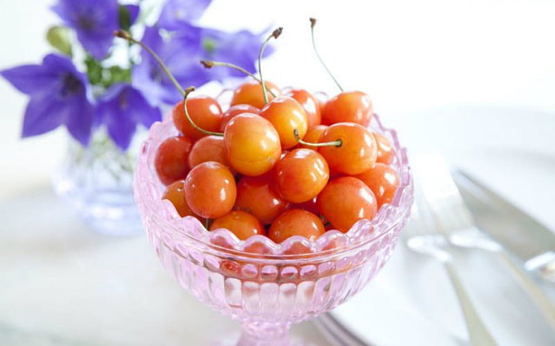 Cherries, fuits, food, bowl, HD wallpaper