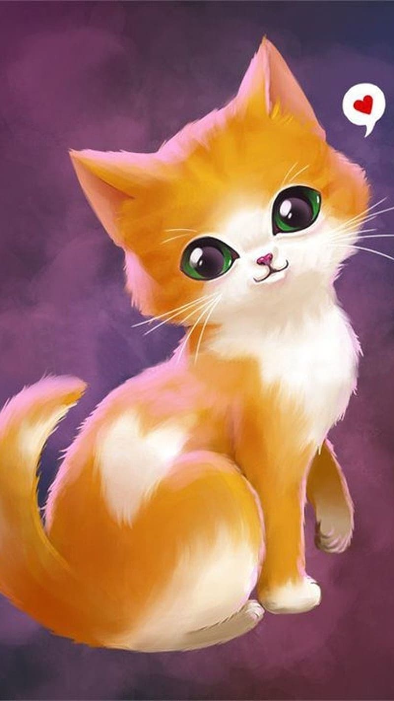 Cute Cartoon Cat, painting, cat, animal, HD phone wallpaper | Peakpx