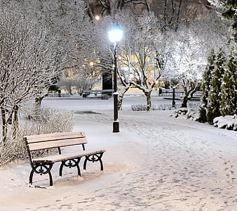 Winter Park, bench, snow, white, HD wallpaper | Peakpx