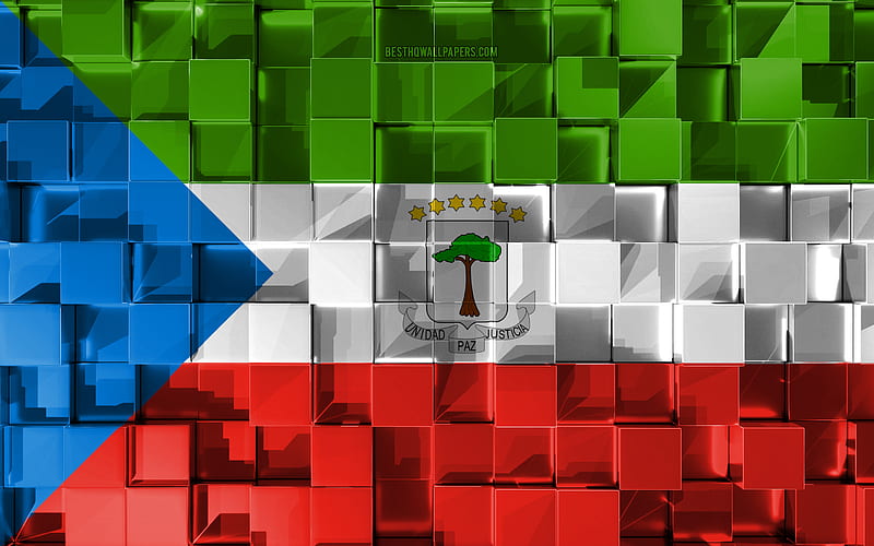 Flag of Equatorial Guinea, 3d flag, 3d cubes texture, Flags of African countries, 3d art, Equatorial Guinea, Africa, 3d texture, Equatorial Guinea flag, HD wallpaper