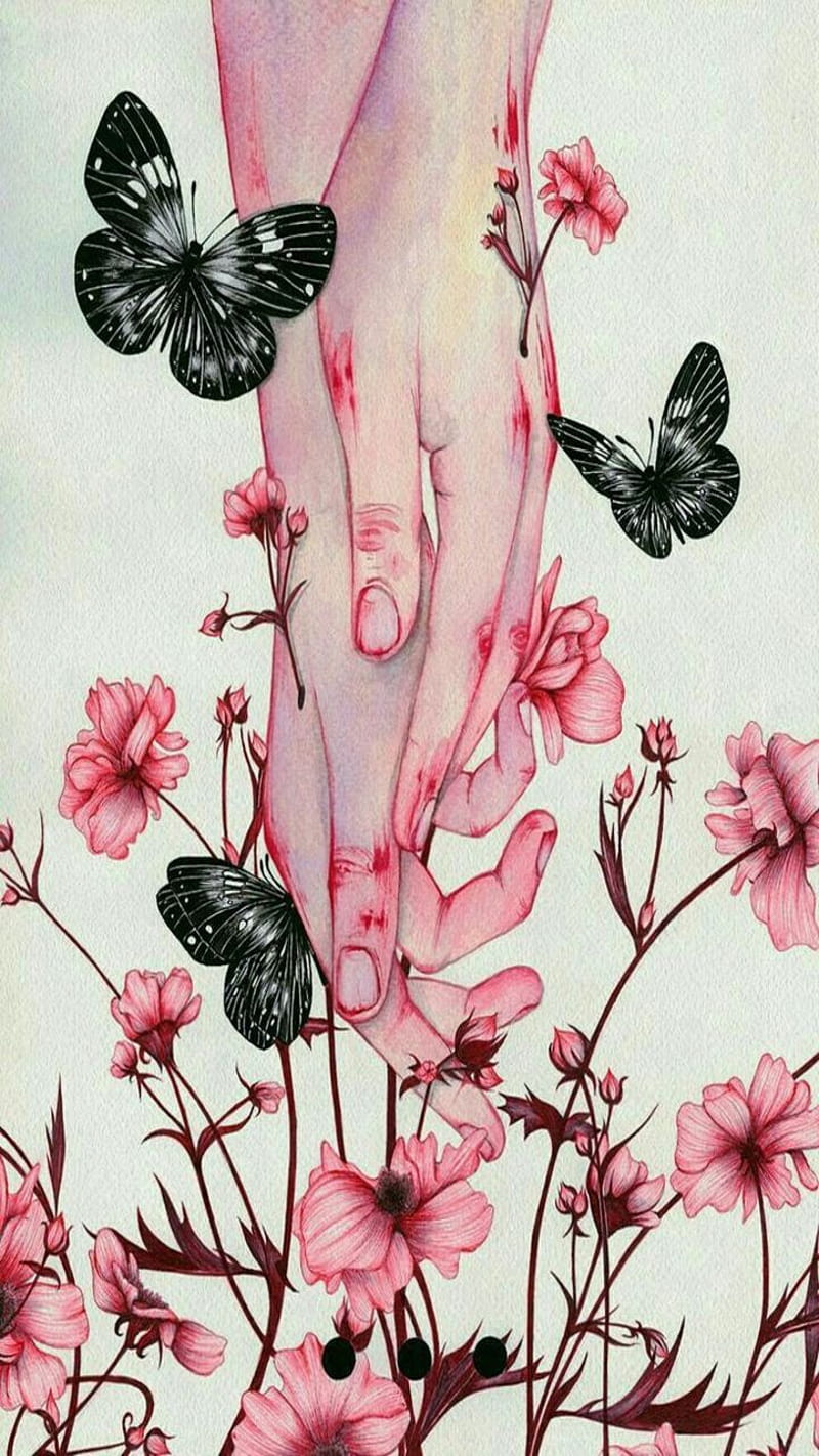 Wounds, aesthetic, butterflies, flowers, HD phone wallpaper
