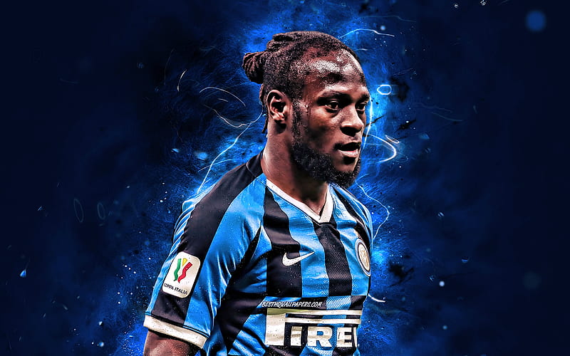 Victor Moses, 2020, Internazionale, Nigerian footballers, Italy, Serie A, Moses, neon lights, Inter Milan FC, soccer, football, Victor Moses Internazionale, HD wallpaper