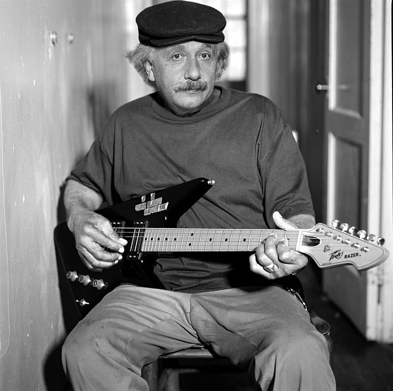 Albert Still Rocks On!!, physicist, german, guitar, albert einstein, HD wallpaper