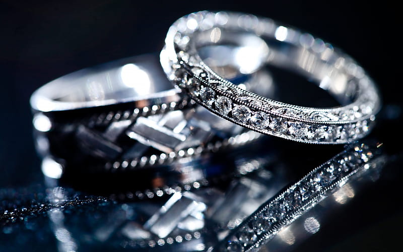 wedding rings, white gold, luxury jewelry, diamonds, HD wallpaper