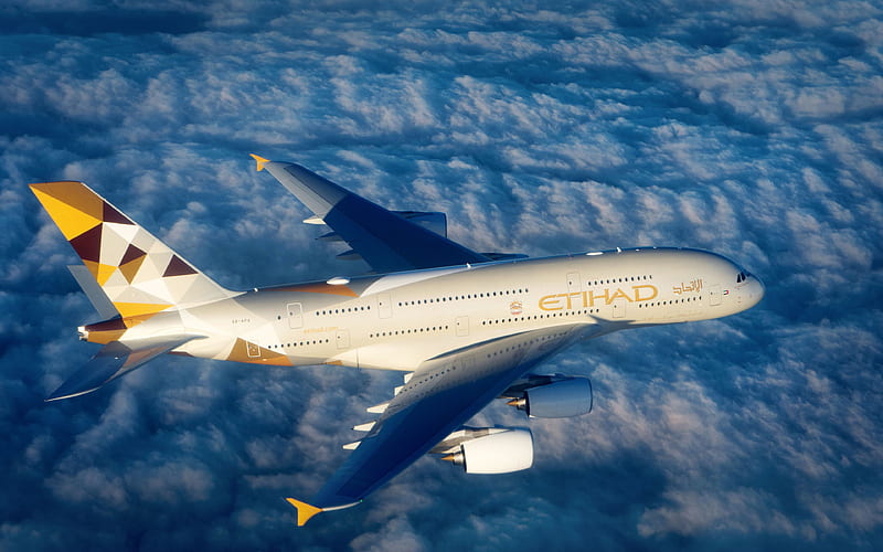 Airbus A380, sky, clouds, passenger plane, A380, civil aviation, Airbus, HD wallpaper